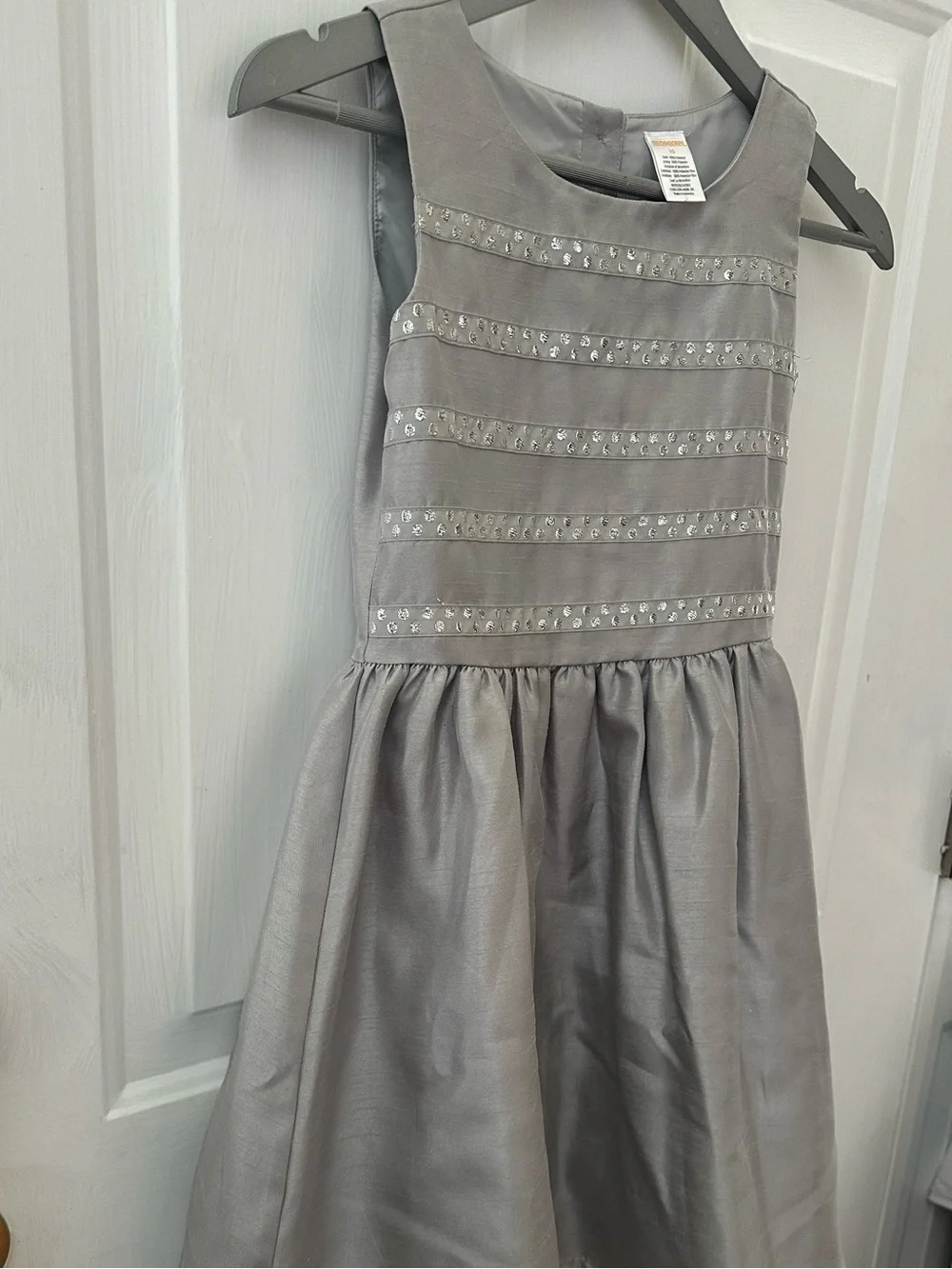 NWT Gymboree Silver Sleeveless Satin Party Dress with Silver Dots Bodice Size 10